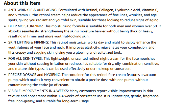 Retinol Cream for Face Anti Aging