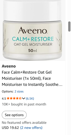 Aveeno Face Calm+Restore Oat Gel Moisturiser